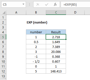 Excel EXP function