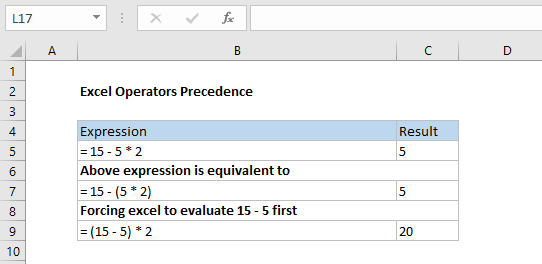 Excel Operators Precedence